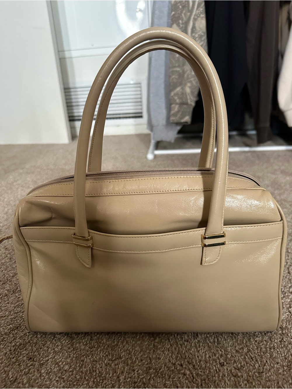 Saks Fifth Avenue Beige Structured Top-Handle Shoulder Bag